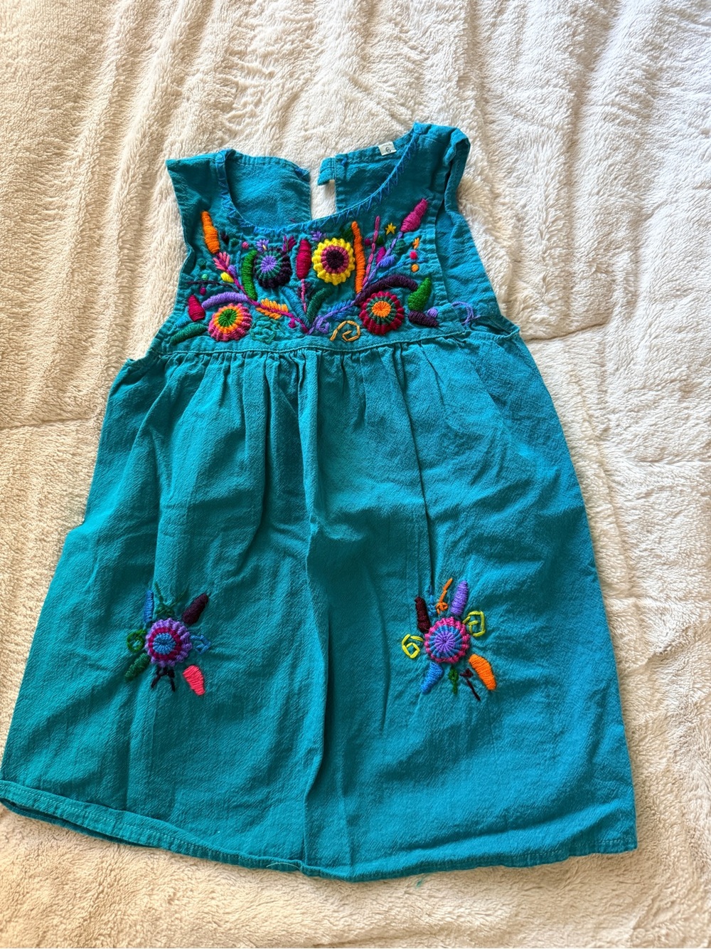 Turquoise Embroidered Floral Girls' Dress